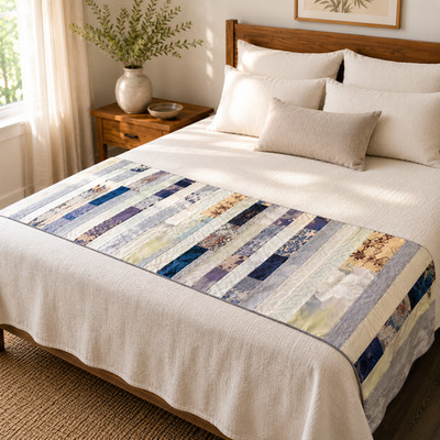 Moonlit Garden Vintage Japanese Kimono Silk Textile Art Quilt Bed Table Runner