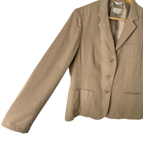 Talbots Women 12P 100% Irish Linen Blazer Tan Beige Three-Button Fully Lined - Picture 7 of 9
