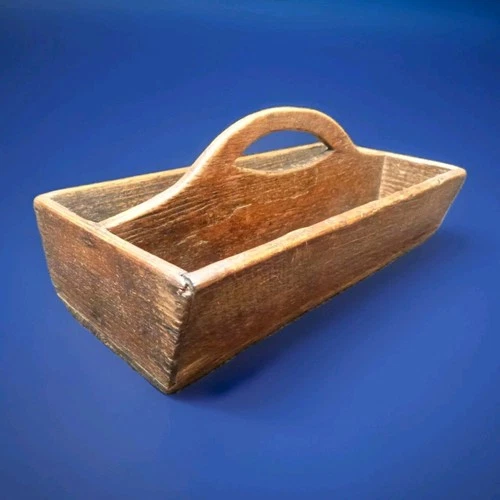 ANTIQUE PRIMITIVE WOODEN CUTLERY TRAY ARTISTS TRAY CADDY COTTAGECORE HANDMADE