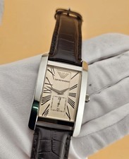 EMPORIO ARMANI MENS WATCH AR0154 QUARTZ BROWN LEATER STRAP & BEIGE DIAL GENUINE