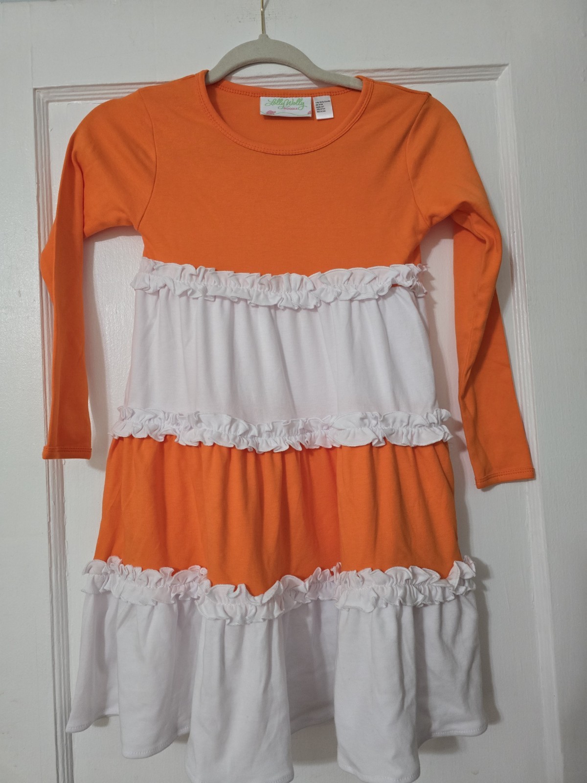 LOLLY WOLLY DOODLE Girls Orange & White Cotton DRESS Size 6/7 MINT UNWORN