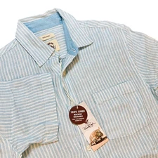 Panama Jack Linen Striped Shirt Mens Short Sleeve Button Up Casual Size S NWT