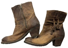 Justin Western Boots 7 Leather Ankle Booties Distressed Tassel Rustico Cowgirl