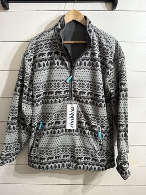 NEW Chubbies Jacket Mens Large Gray Reversible Fleece Fair Isle Bears Anorak