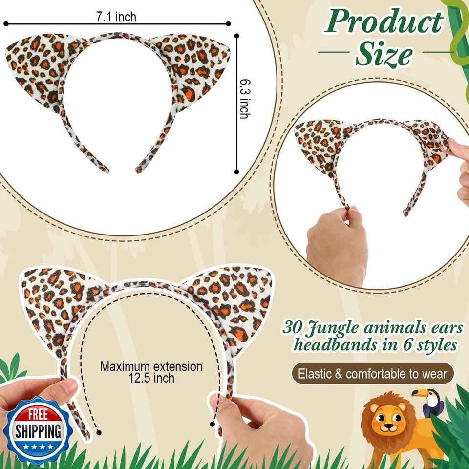 Kigeli 30 Pcs Jungle Animal Safari Ears Headbands for Kids Hair Hoops Photo B - Image 3 of 4