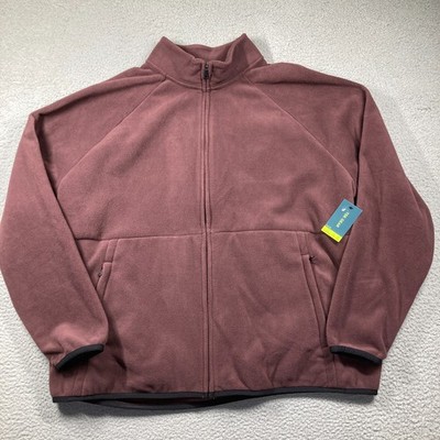 Tek Gear Fleece Jacket Big Mens 2XB Burgundy Full Zip Mock Neck Pockets Cozy