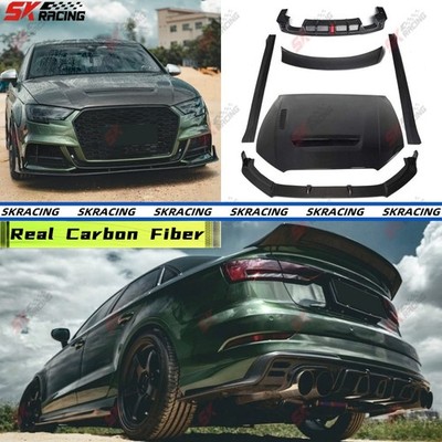 Fits Audi S3 2017-2020 Carbon Fiber Front Spoiler Rear Lip Side Skirts Body Kits