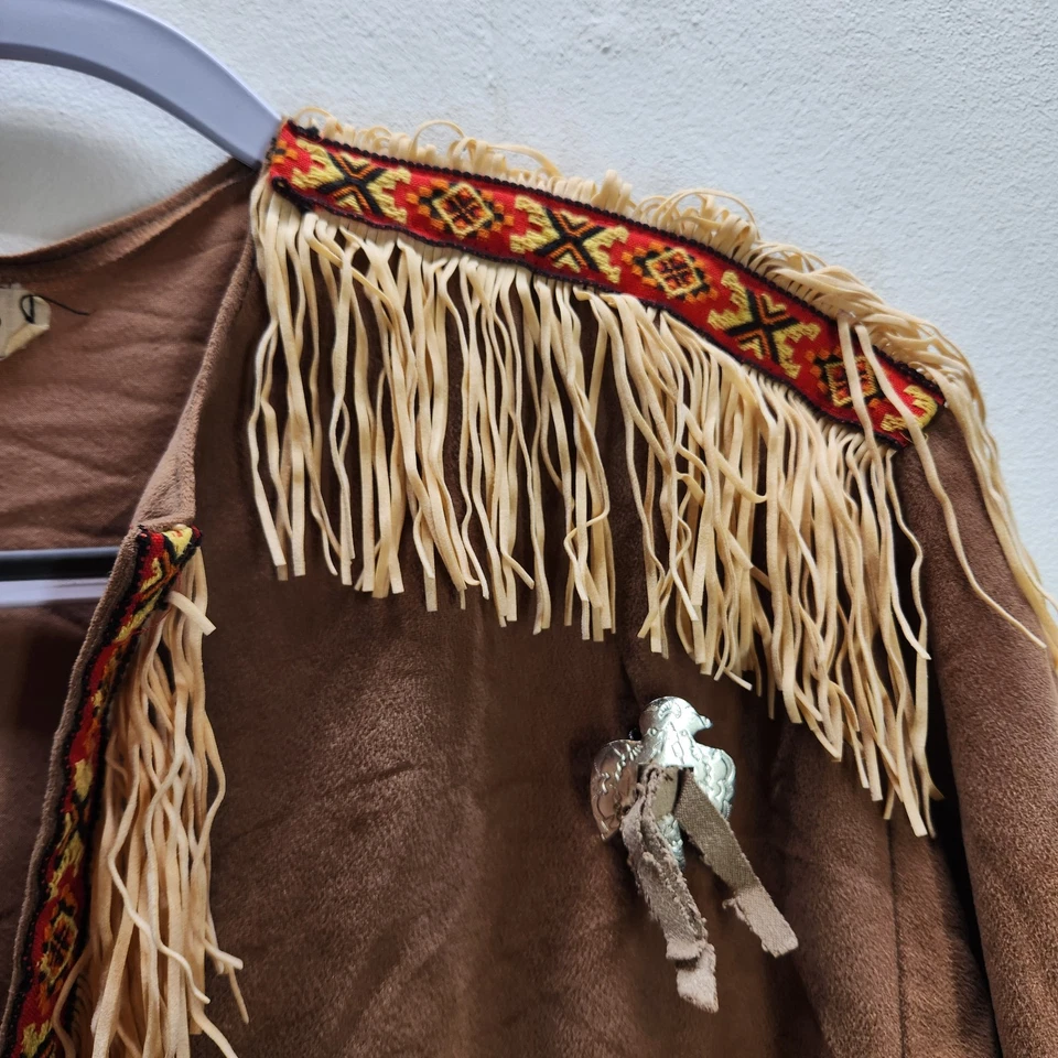 Túnica de teatro vintage hecha a mano con temática nativa americana roja/amarilla tribal Foto 3 de 4