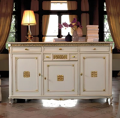 Sideboard weiß Anrichte Kommode Schubladen Holz mit Gold Anrichte Sideboard Neu - Bild 1 von 4