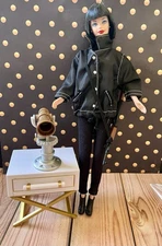 Barbie Doll Black Hair As Emma Peel “Jet Age Female” Black Jumpsuit/Jacket Lot 