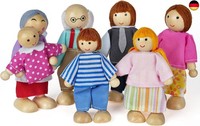 Aolso Puppenhaus Puppen,7 StüCk Puppenfamilie Aus Holz, Figuren Puppen Spielset
