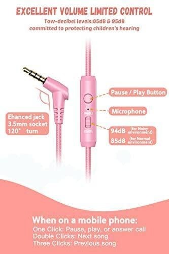 Kids Headphones Wired for School with Microphone KH20 HD Stereo Safe Volume Limi - Picture 4 of 6