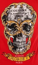 Avenue George V Paris T-Shirt Rhinestone Skull Men's Red Fitted Tee L  2X