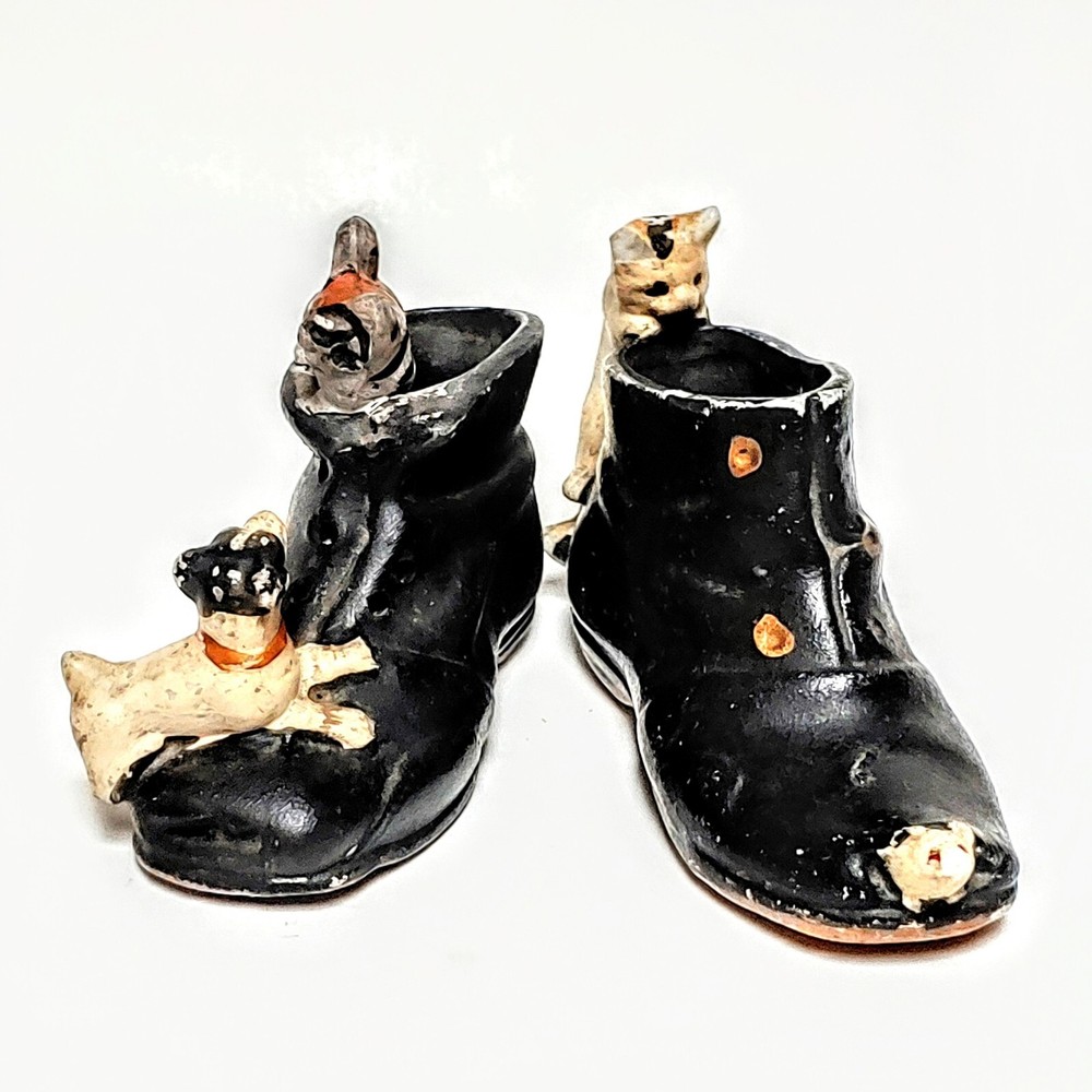 Vintage Antique Puss & Boot Mouse & Dog And Cat Ceramic Figurines Japan 4