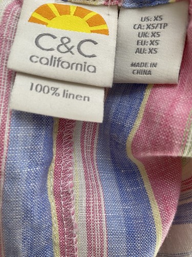 C & C California 100% Linen Spaghetti Strap Maxi Striped Dress Women's Size XS - Picture 5 of 6