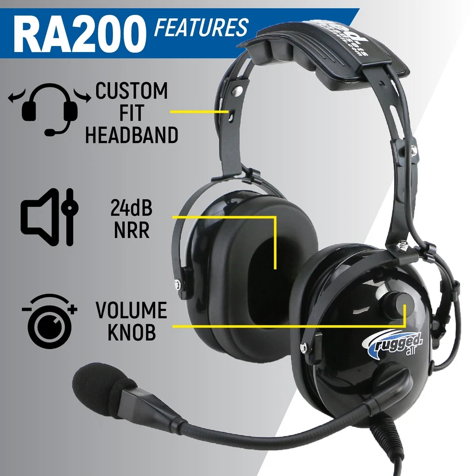 Rugged Air RA200 General Aviation Student Pilot Headset Music Input A20 GA Plug - Bild 2 von 4
