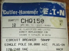 CUTLER HAMMER CHQ150 Single Pole 50 Amp CHQ Square D Q0150 Breaker*Price Per Ea*