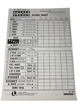 Kismet Game Score sheet- Pad of 24 Lakeside Games- 0011-8007