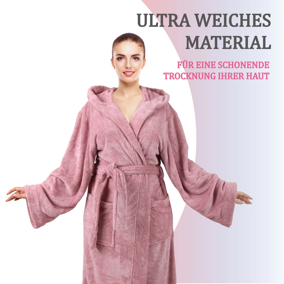 Bademantel Kapuzenmantel Morgenmantel Saunamantel Damen lang flauschig Sauna Spa - Bild 4 von 4