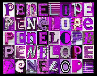 PENELOPE Name Poster featuring photos of actual PURPLE sign letters