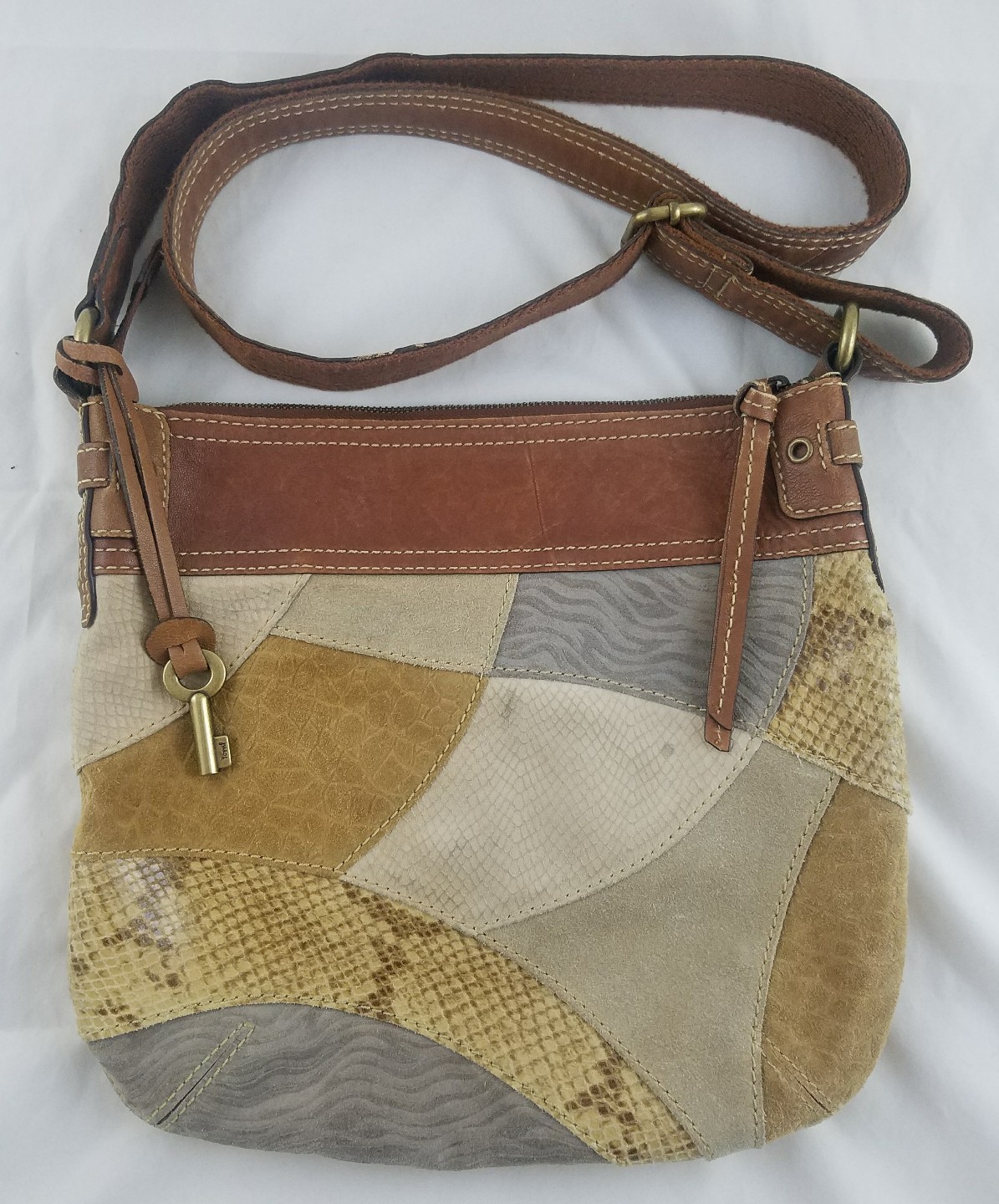 Fossil Multi Suede/Leather Snake Patchwork Should… - image 1