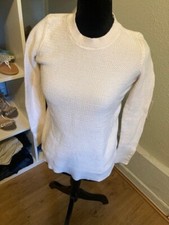 LOFT Ivory Waffle Knit Sweater Crew Neck Pullover Small EUC