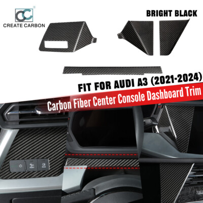 4pcs Dry Carbon Fiber Console Dashboard Trim for Audi A3 8Y S3 RS3 2021+ (LHD)