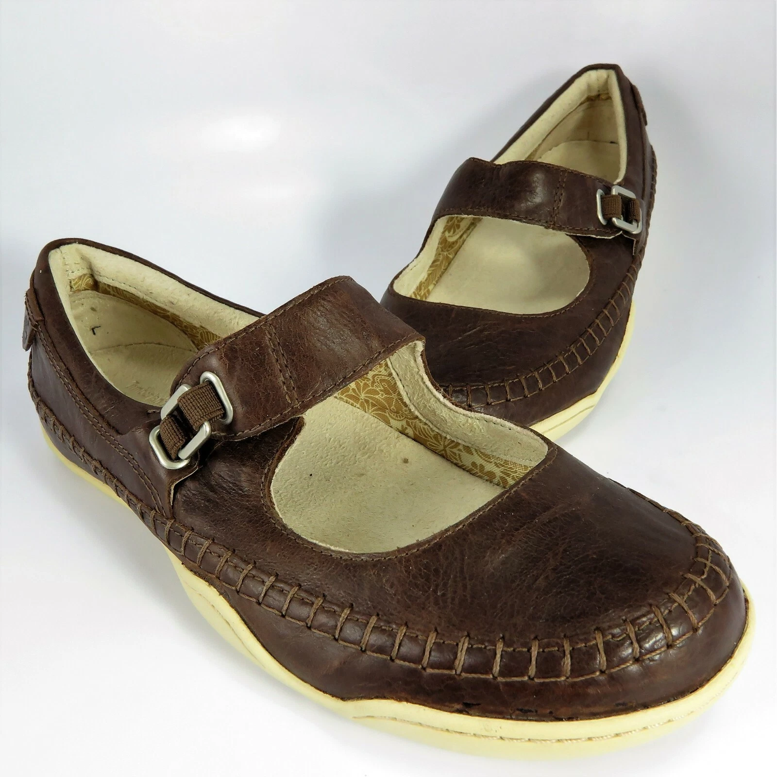 NUOVO Timberland EARTHKEEPERS Mary Jane mocassino donna taglia 7M pelle marrone piatto