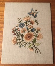 Sweet Neutral Tone Floral Needlepoint Flowers And Butterfly 1983 Needlecraft