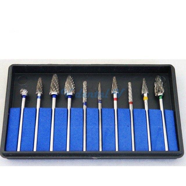 10pcs Dental Lab Polishing Burs Hot Tungsten Carbide Cutter Burs Kit HP