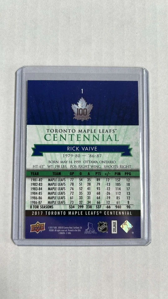 2017 TORONTO MAPLE LEAFS CENTENNIAL RICK VAIVE 21/25 #1 - Image 2 of 2