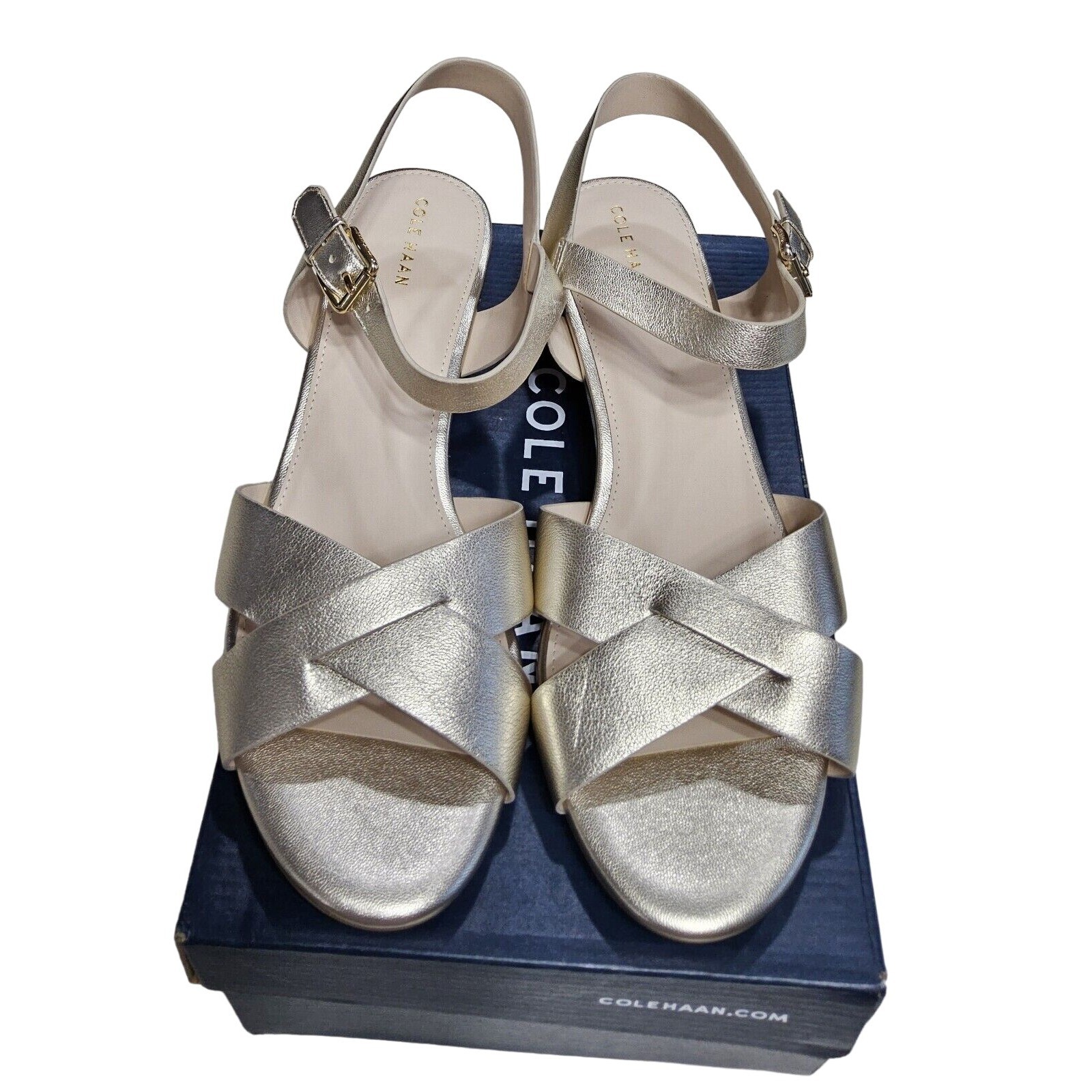 Cole Haan Womens Avina Leather Wedge Sandals Size 10 Gold W18142