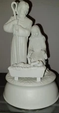 Porcelain Nativity Holy Family Music Box Silent Night Musical Enesco 1986 White