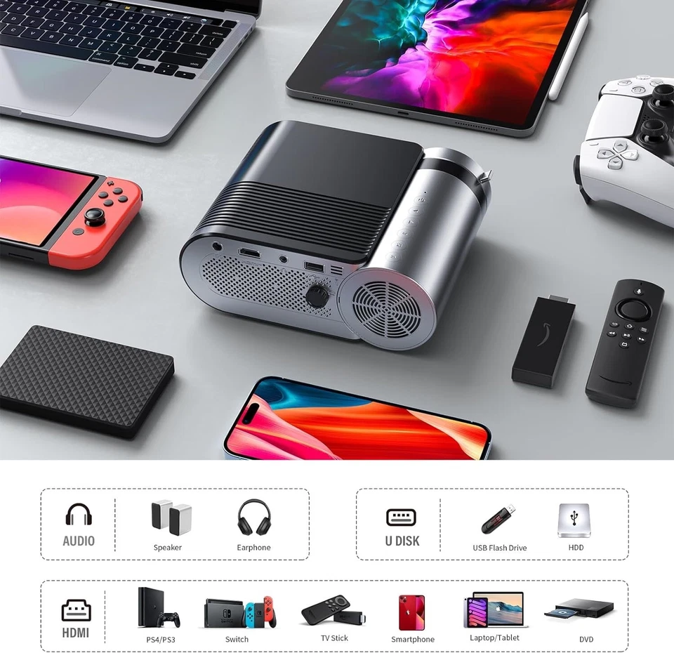 Proyector para exteriores Proyector de películas HD compatible con 1080P US NEW - Image 2 of 4