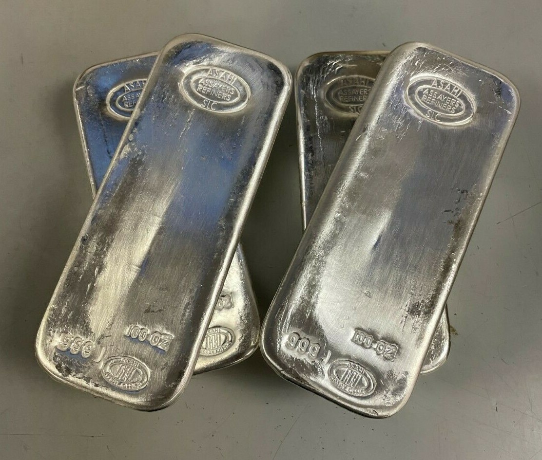 Lot of 4 Silver 100 oz Asahi .999 Fine Silver Bars | eBay