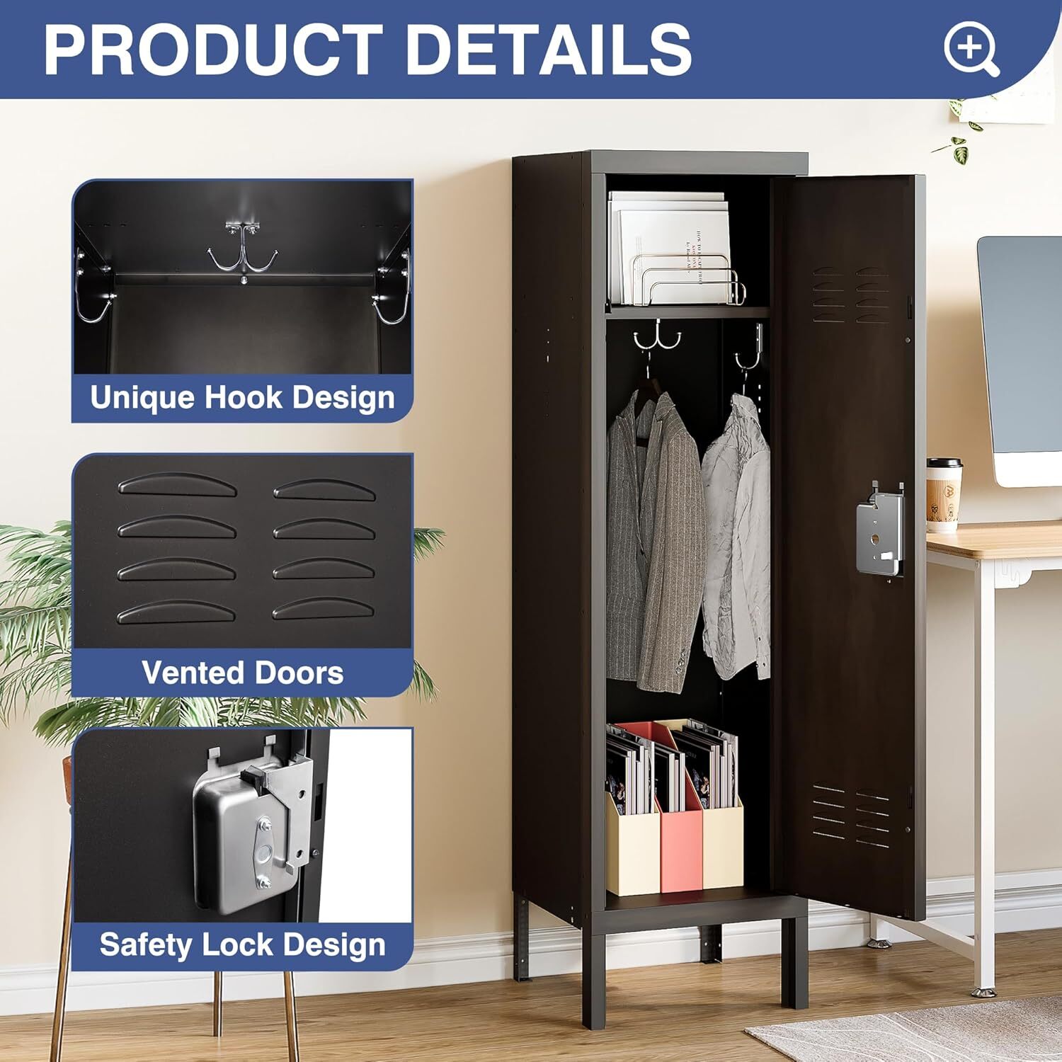 Metal Storage Locker, Lockable Employees with Door 55" Height Steel Locker