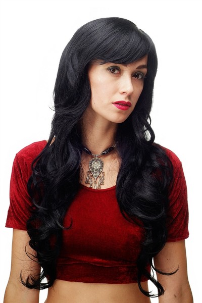 Damen PerüCke Wig Schwarz Locken Wellig Lang Seitenscheitel Ca. 70 Cm 9204S-1-image