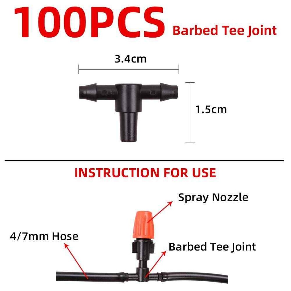 100pc 4 7mm Hose Barbed Tee Joint Drip Irrigation Kits For Greenhouses