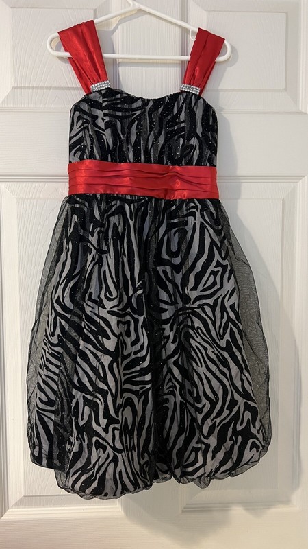 Speechless Girls Zebra Print  Dress with Red Sash & Rhinestone Accents Sz 10