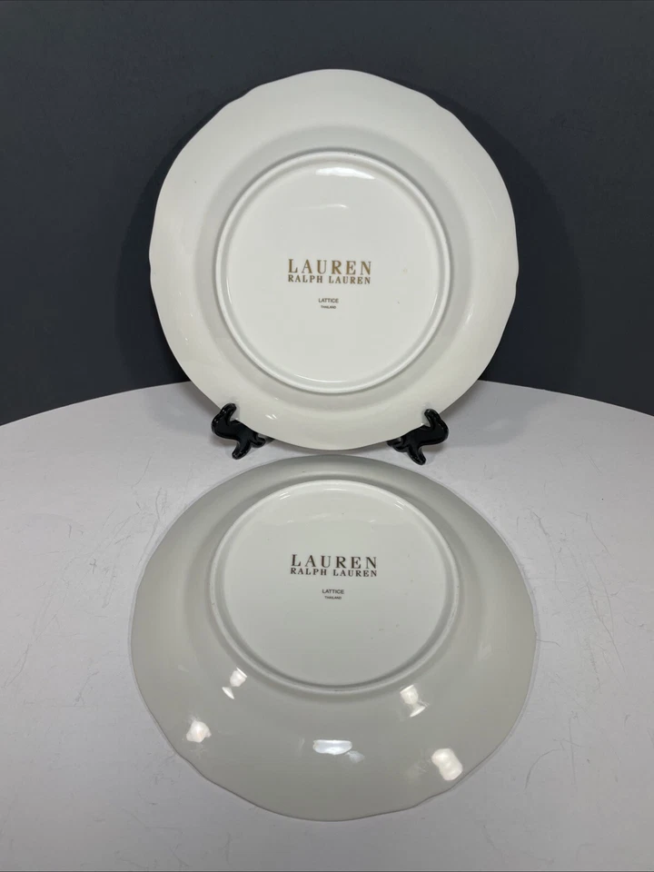 2 Ralph Lauren LATTICE Salad Plates Discontinued Pattern 8.5” dia Gold Trim - Imagem 3 de 4