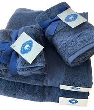 John Robshaw~Navy BLUE Towel Set~2 Bath Towels+2 Hand+4 Washcloths~8 pieces~NWT~