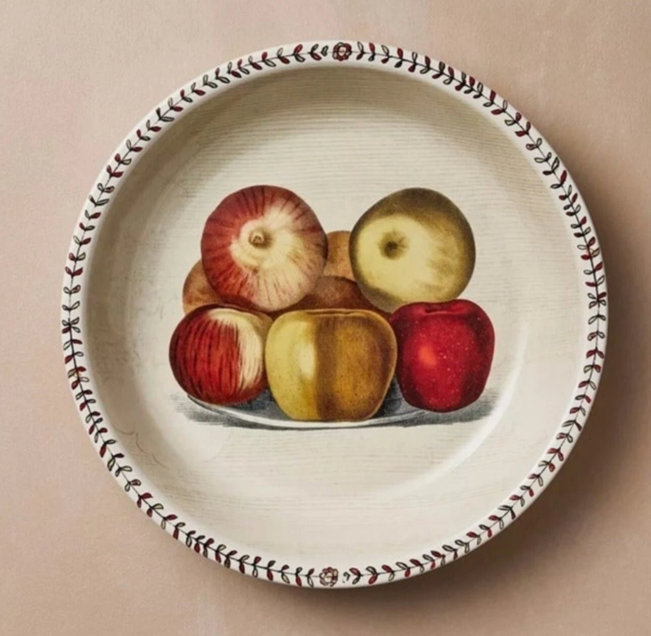 John Derian 10” “Apples” Pie Plate Dish Fall Stoneware Pie Dish