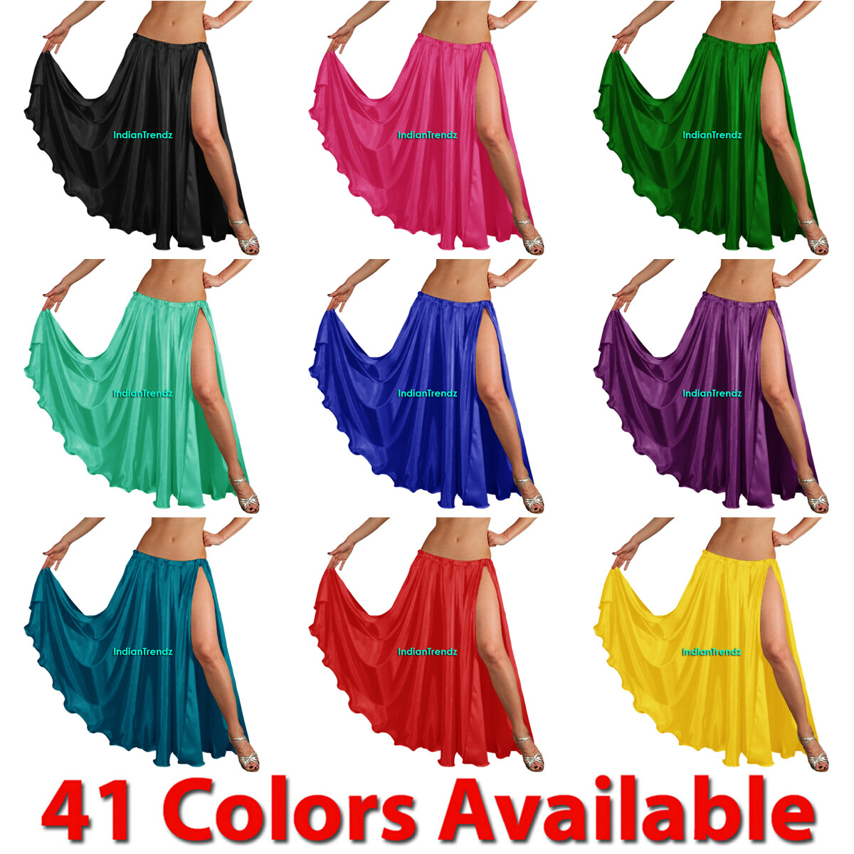 Satin 16 Yard Double Circle Skirt Belly Dance Gypsy Tribal Flamenco Boho Jupe IN - Foto 12