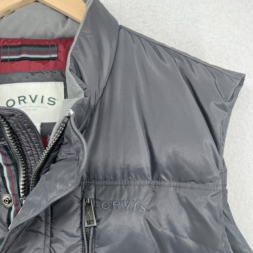 ORVIS Vest Men 2XL Goose Down Quilted Puffer Snap Zip Up Nylon Winter Gray NEW - Picture 8 of 15