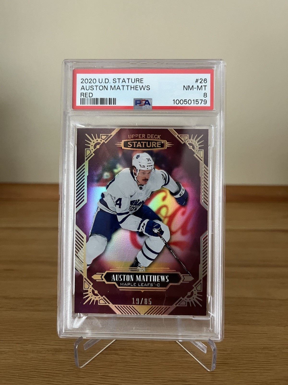 2020-21 Upper Deck Stature Auston Matthews #26 Red /85 PSA #8