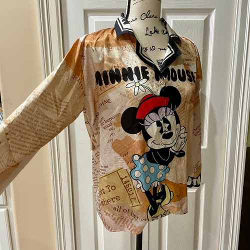 Y2K CAMICIA DISNEY MINNIE MOUSE SETA TAGLIA M STAMPA MINNIE FRONTE E RETRO RARA KAWAII - Foto 11 di 18