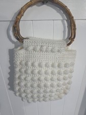 Ladies White Crochet Bamboo Handle Purse