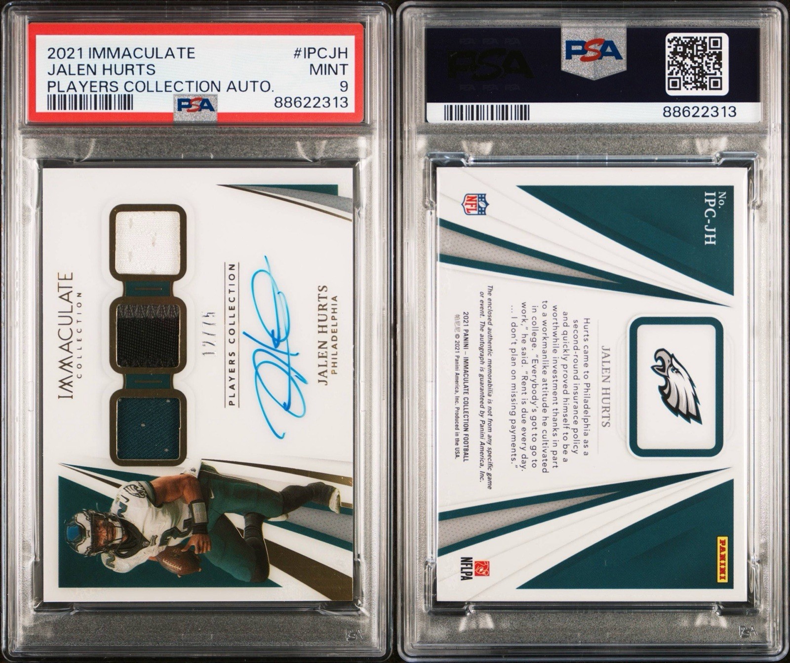 2021 Immaculate Jalen Hurts Players Collection Auto /75 Patch Auto SB 59 MVP view 3