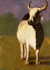 5 X 7 Foot  Brahman Cow Painting Original! Oil On Canvas. Artist Garrett May