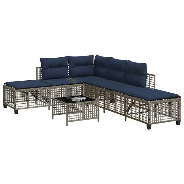 Polyrattan Ecksofa-Set 3-Teilig Mit Kissen FüR Garten Terrasse Grau-image